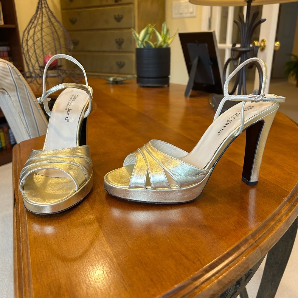 Charles David Gold leather Strappy Heels